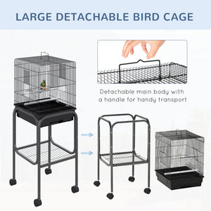 English Elm Metal Powder-coated Steel Bird Aviary Flight Cage with Rolling Stand and Swing T3971P383981