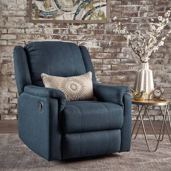 English Elm Christopher Knight Home® - GLIDER Plush Fabric Swivel Recliner with Smooth Gliding Motion, Contemporary Upholstered Comfort Navy Blue 61368.00