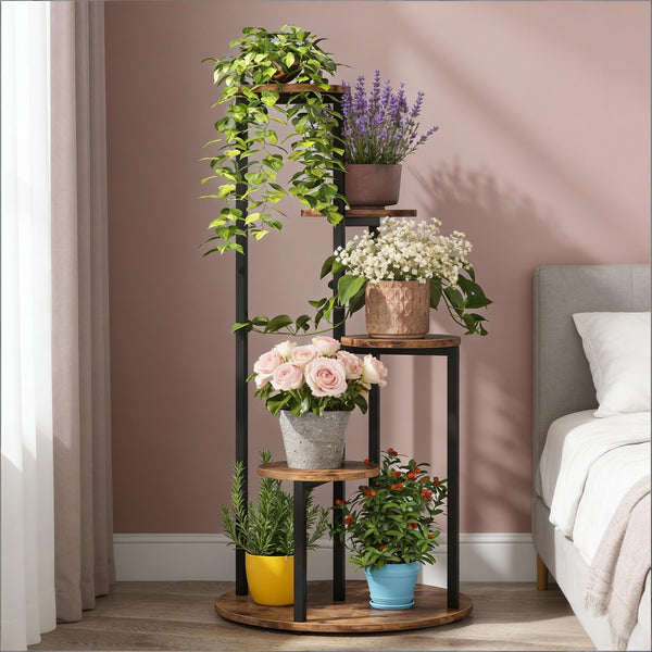 English Elm Sturdy Rotating Corner Plant Stand Four Tier Metal Frame for Indoor Living Spaces T3971P458237