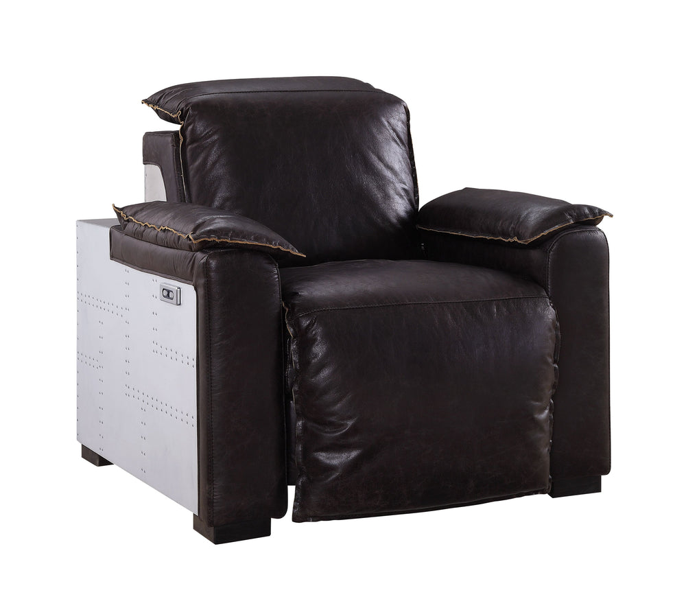 English Elm Misezon Dark Brown Top Grain Leather Power Recliner with Aluminum Frame, Pillow Arms & Full Foam Comfort B2726P280178