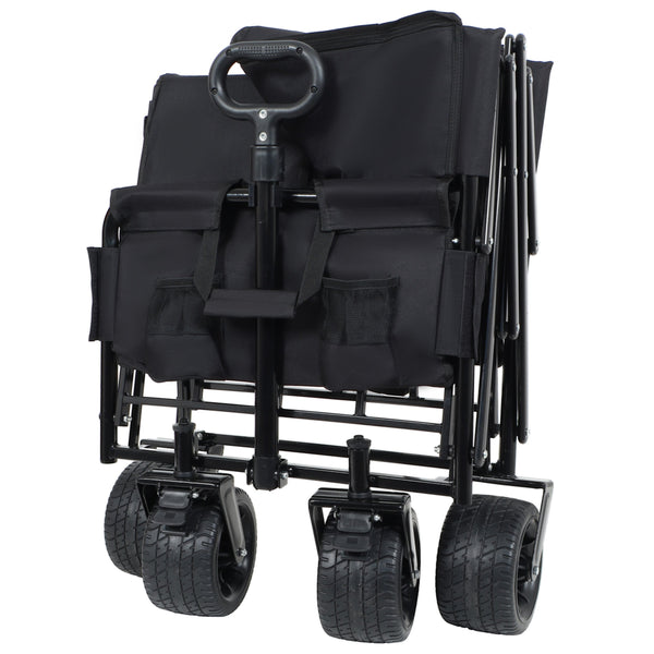 English Elm 3-in-1 Convertible Folding Utility Wagon with Bench Seat Carbon Steel Heavy Duty Black W2932P315006