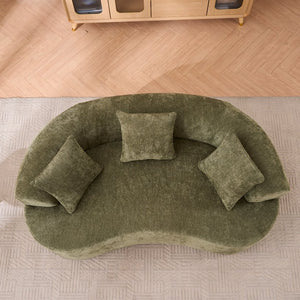 English Elm Crescent-shaped Chenille Sofa Curved Low-back Two-seater with Cloud-like Deep Cushions Green W2012P375743