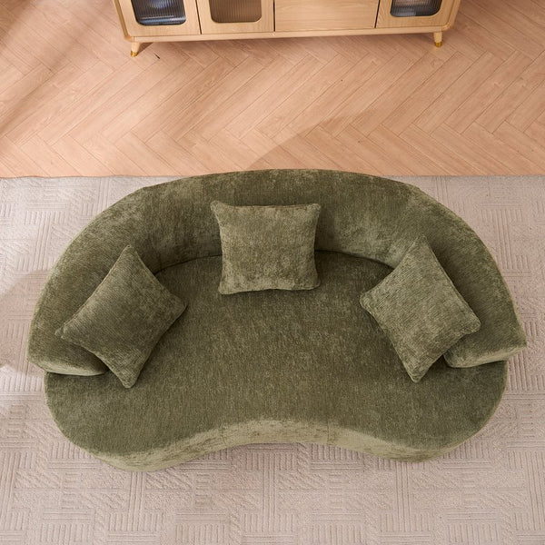 English Elm Crescent-shaped Chenille Sofa Curved Low-back Two-seater with Cloud-like Deep Cushions Green W2012P375743