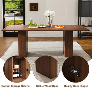 English Elm 78 Inch Rectangular Farmhouse Dining Table Seats 6 with Built-in Storage Base W2700P385518