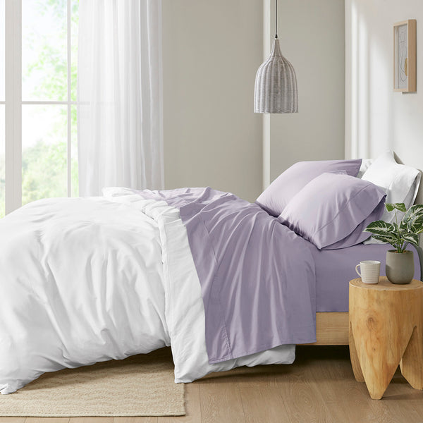 JLA Home Madison Park - 200 Breathable Cotton Percale Sheet Set — Lightly Brushed, Hotel-Quality Softness for Cool Sleep Purple MP20-5393