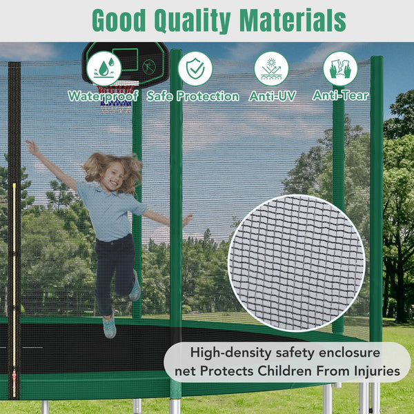 English Elm 14ft Round Backyard Trampoline with Enclosed Safety Net Basketball Hoop and Ladder Green N739S000003F