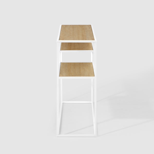 42" Metal and Wood Tiered Shelf Entry Table Coastal Oak, White MAYL2KCOW Walker Edison