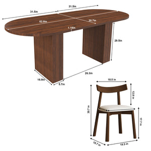 English Elm 62.9" Oval Walnut Veneer Dining Table Seats Six Modern Farmhouse Waterproof Surface W2700S00125