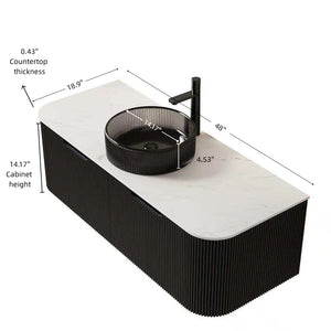 English Elm Dina Floating Bathroom Vanity with Crystal Glass Basin and Sintered Stone Top Black,Carrara White W2615S00248