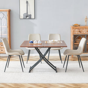 English Elm Table Set With Adjustable Height, Walnut Wood Finish & 4 Warm Gray Pu Chairs For Modern Living W1151S03997-GIGA