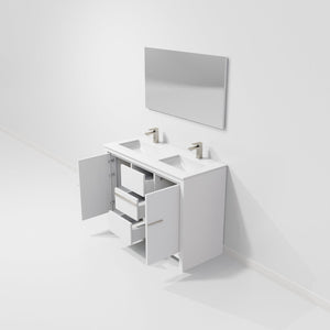 English Elm White Double Bath Vanity Set With Quartz Top, Gun Metal Faucet, And 43-Inch Mirror For Elegant Style B2731S01715-GIGA