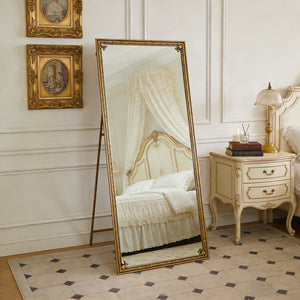 English Elm Full Length Cast Iron Floor Mirror Arched Beaded Frame Antique Gold Bedroom Accent W3040P455744