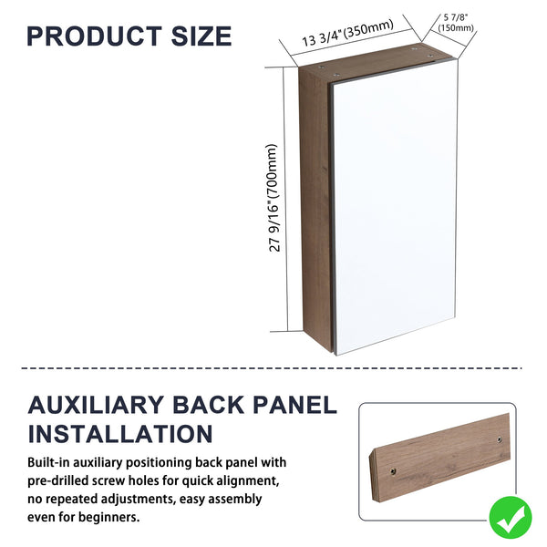 English Elm 14'' Wall Mounted Bathroom Medicine Cabinet with Adjustable Glass Shelves and Mirror Door W999P470285