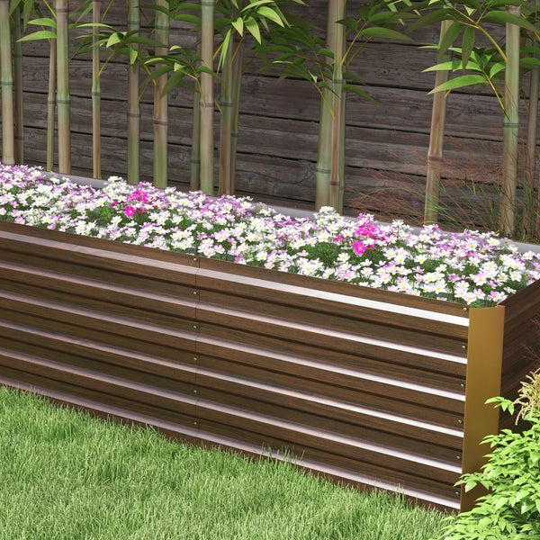 English Elm Outsunny Galvanized Steel Raised Garden Bed with Safety Edging for Herbs and Veggies W2225P174432
