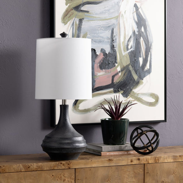 Crestview Collection 27.75"H Dax Resin Table Lamp - Rustic Matte Black Gourd Design With Tapered Linen Shade For Style   Cvavp1911