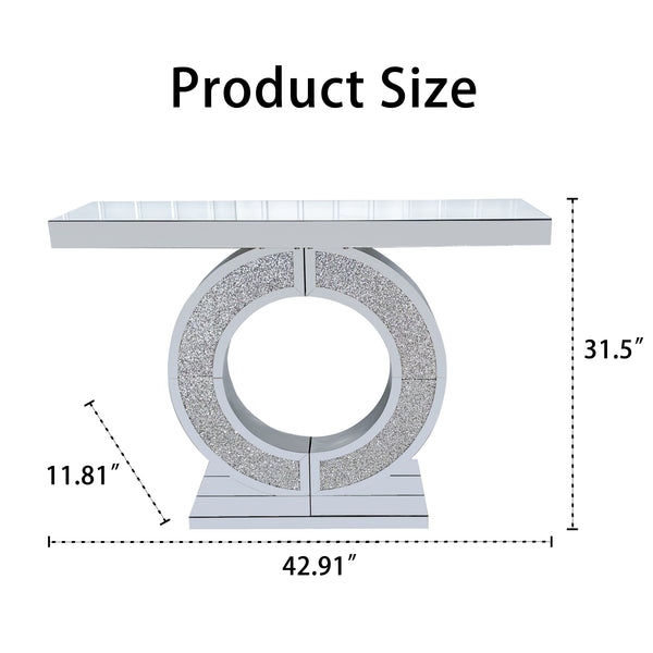 English Elm O O Shaped Mirror Console Table Silver Double-O Crystal Base Glam Hallway Accent Table for Living Room W3836P362144