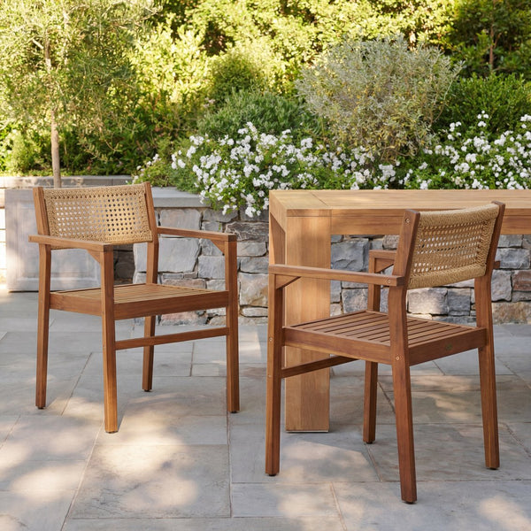 English Elm Dining Chair Set of 2 Wicker and Acacia Wood for Indoor or Covered Patio Use Natural Stained N776P381115N