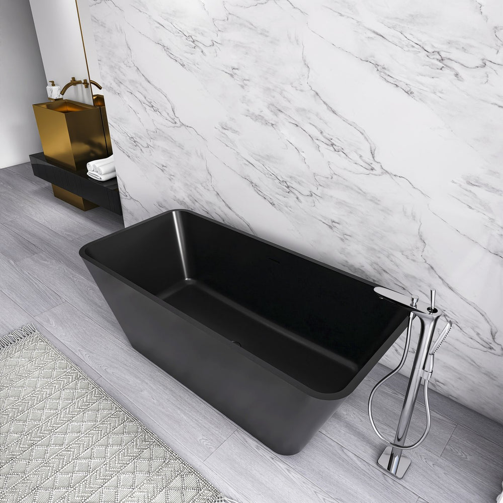 English Elm 67 Inch Stone Resin Freestanding Soaking Tub Matte White Spa Bath for Bathroom W1613P358125