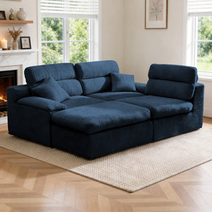English Elm Corner Chenille Sectional Sleeper Sofa with High Back Support for Apartment Living Dark Blue W5532S00038