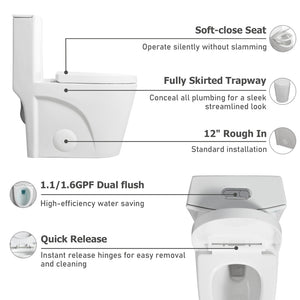 English Elm One-piece Elongated Porcelain Toilet Dual Flush Ada Comfort Height Soft Close Seat W1920P425613
