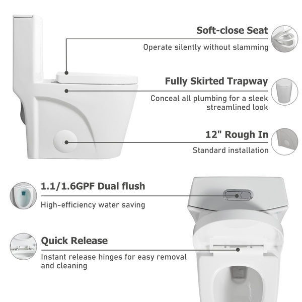 English Elm One-piece Elongated Porcelain Toilet Dual Flush Ada Comfort Height Soft Close Seat W1920P425613