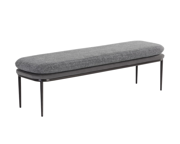 Sunpan Koffi Bench - Contemporary Design with Double Cushioned Seat and Sleek Stainless Steel Base Gunmetal / Chacha Grey / Antonio Charcoal
