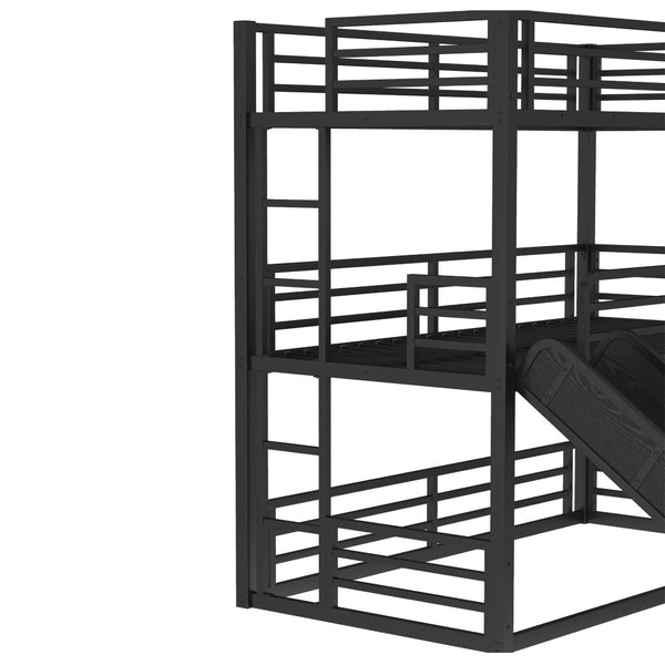 English Elm Twin Xl Metal Triple Bunk Bed With Slide, Heavy-Duty Design, Safety Guardrails, Space-Saving Solution W1580S00170-GIGA