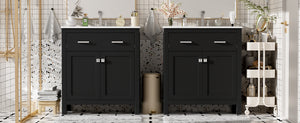 English Elm 60" Modern Bathroom Vanity Set with Double Ceramic Sinks, Soft-Close Doors, Flip Drawer & Storage Black N729P000002B