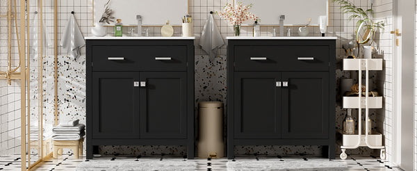 English Elm 60" Modern Bathroom Vanity Set with Double Ceramic Sinks, Soft-Close Doors, Flip Drawer & Storage Black N729P000002B