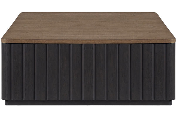 English Elm Channel Channel Cocktail Table with Casters, Modern Elm Veneer Two-Tone Finish, Solid Wood Craftsmanship Black 46.5 L x 46 W x 8.75 H B2699P238779