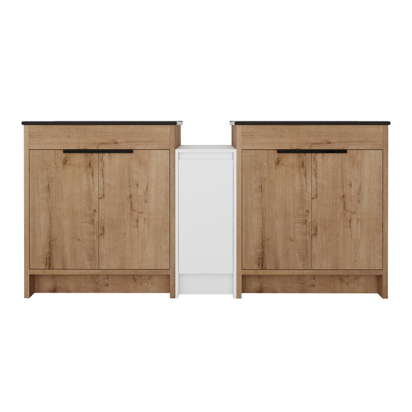 English Elm 72 Inch Freestanding Bathroom Vanity With Black Ceramic Sink, Soft-Close Doors & Ample Storage W999S00324