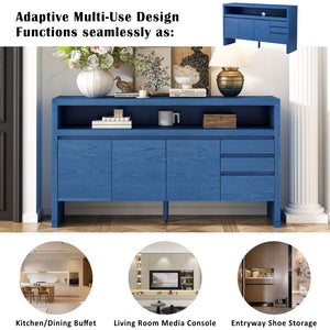 English Elm U_Style 60" Modern Sideboard With 3 Drawers & Open Shelf - Elegant Solid Ash Veneer Storage Cabinet N711P289141V-GIGA