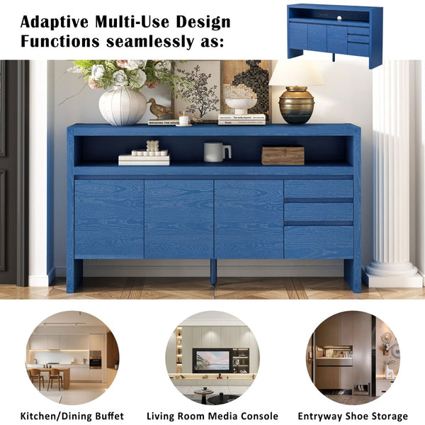 English Elm U_Style 60" Modern Sideboard With 3 Drawers & Open Shelf - Elegant Solid Ash Veneer Storage Cabinet N711P289141V-GIGA