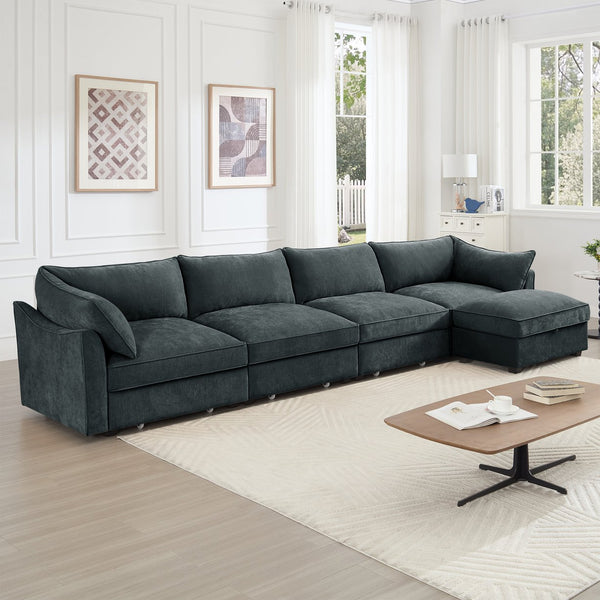 English Elm L-Shaped4Seatersectional Sofa - Modern Chenille Couch With Movable Ottoman & Hidden Storage Solutions W3041S00200