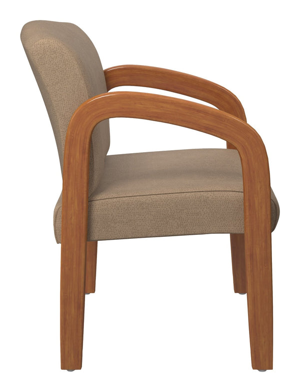 OSP Home Furnishings Medium Oak Wood Visitor Chair with Lumbar Support and Taupe Fabric for Office Use Angora WD380-K014