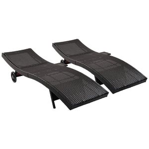 English Elm K&k Outdoor Wicker Reclining Chaise Set 2 Piece with Pull Out Tray Rolling Wheels Black+Brown N707P395515D