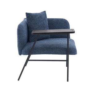 English Elm Leisure Linen Accent Chair with Built-in Side Table Pockets and Lumbar Pillow Modern Navy W395P453310