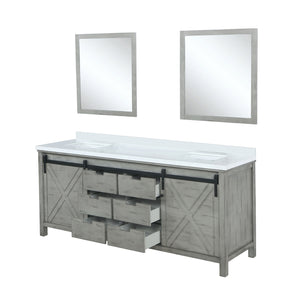 English Elm Ash Grey Double Bath Vanity With White Quartz Countertop & 2 Mirrors - Stylish Storage Solution! B2731S00865