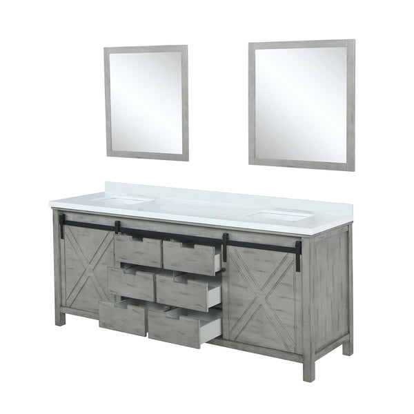 English Elm Ash Grey Double Bath Vanity With White Quartz Countertop & 2 Mirrors - Stylish Storage Solution! B2731S00865