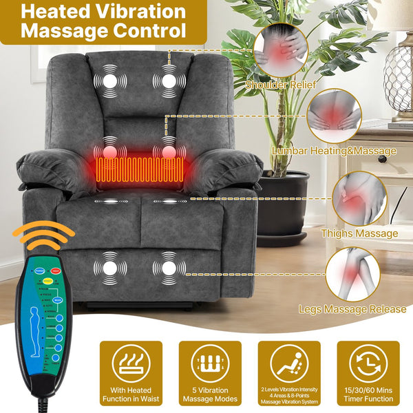 English Elm Power Lift Recliner with Massage & Heat, 8-Point Therapy, Timer & Easy Power Lift Assistance Grey W1403P177439