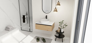 English Elm 30'' Floating Bathroom Vanity with Ceramic Vessel Sink and Soft Close Drawer W999S00359