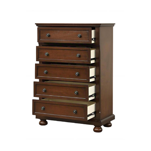 English Elm Meade Solid Wood Bedroom Chest with Felt-Lined Top Drawer, Dovetail Joints & Full-Extension Drawers Cherry 20.5 L x 39.5 W x 53 H B078P384072