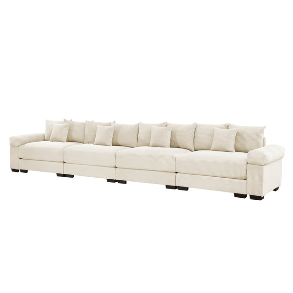 English Elm 170" Oversized Cloud Modular Sectional Couch - Plush Corduroy, Ergonomic Support, 12 Pillows, Easy Setup W714S01290