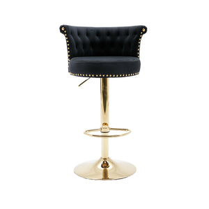 English Elm UNITED Velvet 360° Rotating Bar Chair with Diamond Stitching, Gold Frame, Plush Foam Seat, Adjustable Height Black W1568P361716