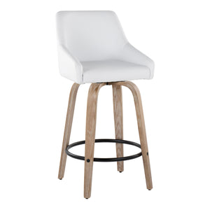 English Elm 26" Swivel Counter Stools Set of 2 Faux Leather Gold Accents Whitewashed Wood B202S01836