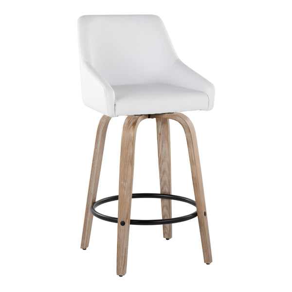 English Elm 26" Swivel Counter Stools Set of 2 Faux Leather Gold Accents Whitewashed Wood B202S01836