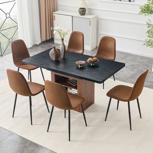 English Elm Expandable Six Piece Dining Set with Extendable Table and Techno Fabric Upholstered Chairs W1151S04691