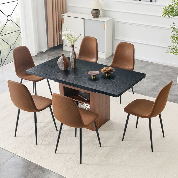 English Elm Expandable Six Piece Dining Set with Extendable Table and Techno Fabric Upholstered Chairs W1151S04691
