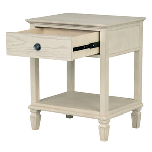 English Elm Victoria Aged Oak Nightstand with Solid Wood Legs, Wire-Brushed Veneer, Drawer & Open Shelf Cream 27 L x 22.75 W x 27.63 H B035P341165