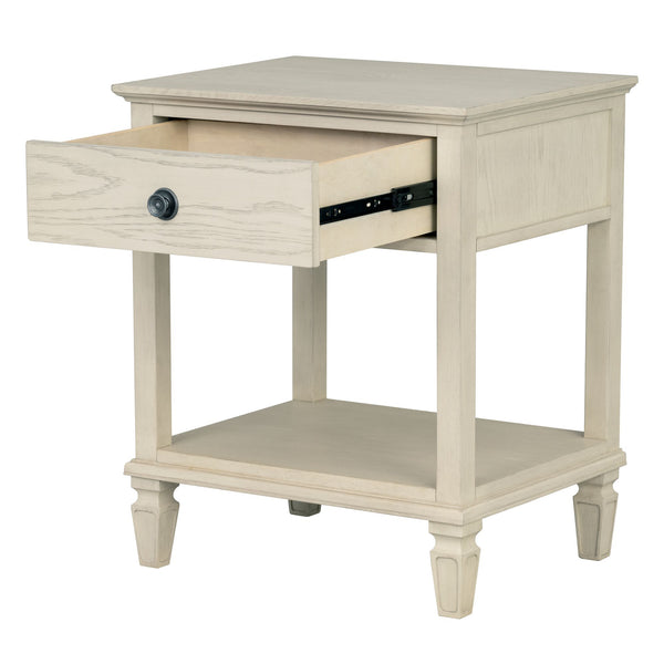 English Elm Victoria Aged Oak Nightstand with Solid Wood Legs, Wire-Brushed Veneer, Drawer & Open Shelf Cream 27 L x 22.75 W x 27.63 H B035P341165